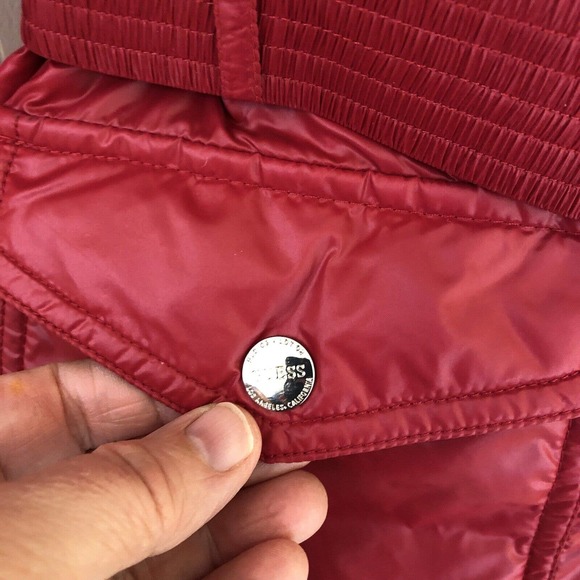 NWOT Guess Valentines Red Puffer Coat Retro Black & White Photo Lining Women XS - Picture 12 of 16